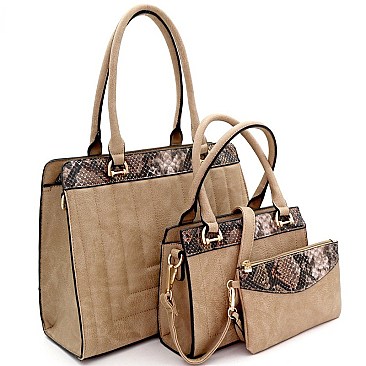 QUILTED SNAKE TRIM 3 IN 1 TOTE VALUE SET