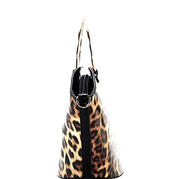 Leopard Print Patent Satchel Wallet Set