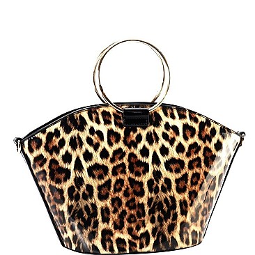 Leopard Print Patent Satchel Wallet Set