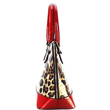DOME LEOPARD PRINT SATCHEL WALLET SET
