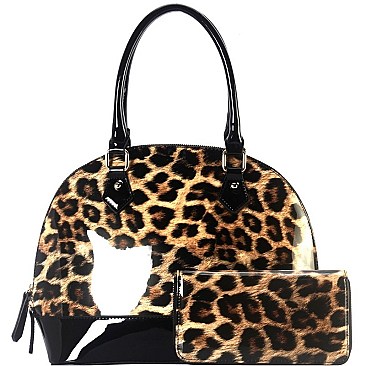 DOME LEOPARD PRINT SATCHEL WALLET SET