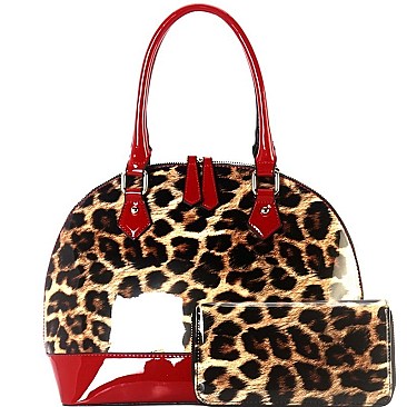 DOME LEOPARD PRINT SATCHEL WALLET SET