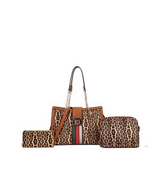 3-IN-1 Leopard Chained Satchel - Cross-Body & Wallet Set