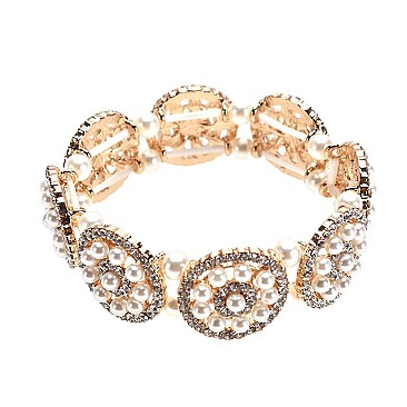 RHINESTONE AND PEARL STRETCH BRACELET