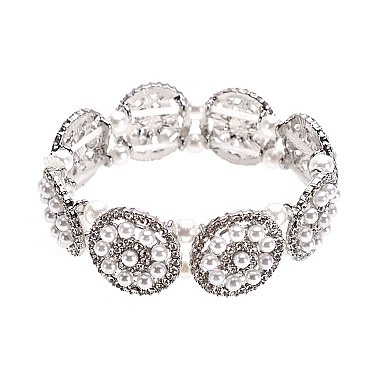 RHINESTONE AND PEARL STRETCH BRACELET