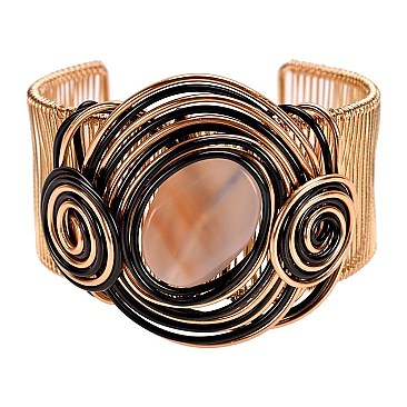 WIRED CIRCLE SPIRALS CUFF W/ BEADS