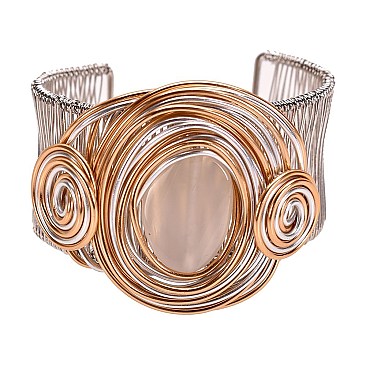 WIRED CIRCLE SPIRALS CUFF W/ BEADS