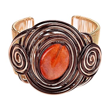 WIRED CIRCLE SPIRALS CUFF W/ BEADS
