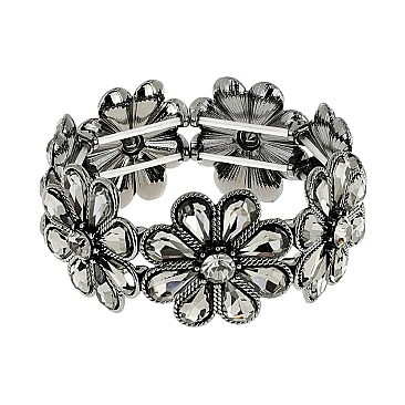 FLOWER GEM BLING CASTING STONE STRETCH BRACELET