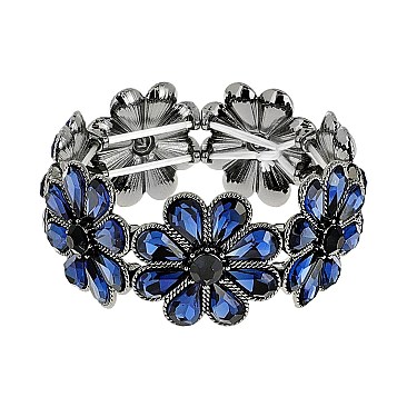 FLOWER GEM BLING CASTING STONE STRETCH BRACELET