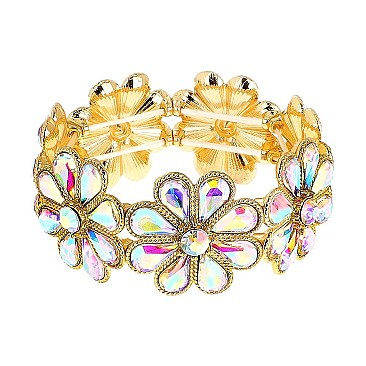 FLOWER GEM BLING CASTING STONE STRETCH BRACELET