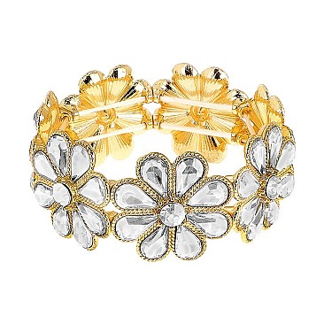 FLOWER GEM BLING CASTING STONE STRETCH BRACELET