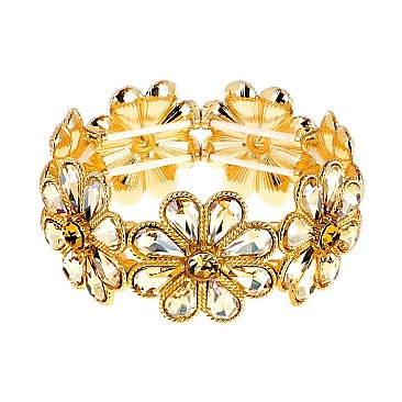 FLOWER GEM BLING CASTING STONE STRETCH BRACELET