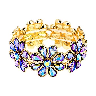 FLOWER GEM BLING CASTING STONE STRETCH BRACELET