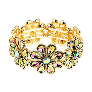 FLOWER GEM BLING CASTING STONE STRETCH BRACELET