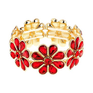 FLOWER GEM BLING CASTING STONE STRETCH BRACELET