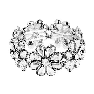 FLOWER GEM BLING CASTING STONE STRETCH BRACELET