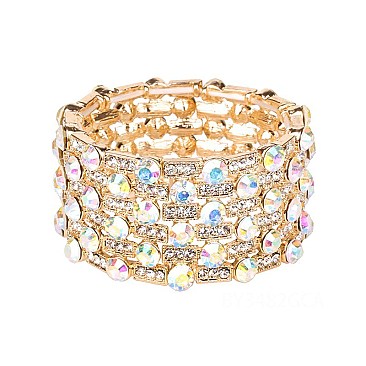 Classy 6 Line Wide Stone Encrusted Stretch Bracelet  SLBY3482