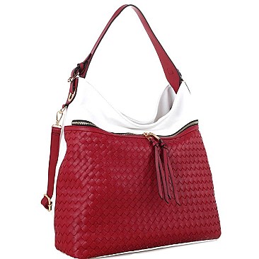 Front Zipper Compartment Color-Block Woven Detail 2-Way Hobo MH-BY4230