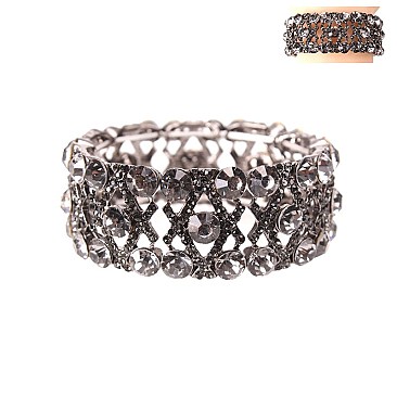 TRENDY CRISSCROSS RHINESTONE BRACELET W/GEMS SLBY8054