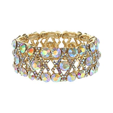 TRENDY CRISSCROSS RHINESTONE BRACELET W/GEMS SLBY8054