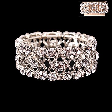 TRENDY CRISSCROSS RHINESTONE BRACELET W/GEMS SLBY8054