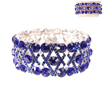 TRENDY CRISSCROSS RHINESTONE BRACELET W/GEMS SLBY8054