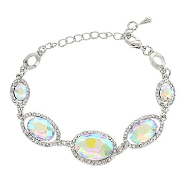 FASHIONABLE MIRRORED HALO OVAL STRETCH BRACELET SLBY8991
