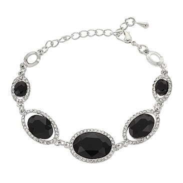 FASHIONABLE MIRRORED HALO OVAL STRETCH BRACELET SLBY8991