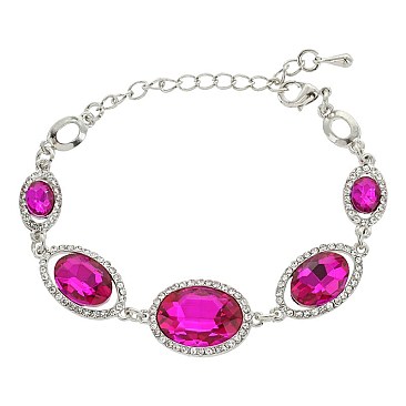 FASHIONABLE MIRRORED HALO OVAL STRETCH BRACELET SLBY8991