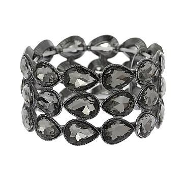 TRENDY 3 LINE DROP STONE STRETCH BRACELET