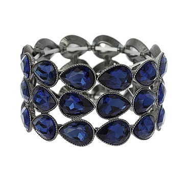 TRENDY 3 LINE DROP STONE STRETCH BRACELET