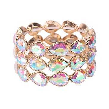 TRENDY 3 LINE DROP STONE STRETCH BRACELET