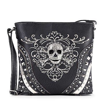 Skull Accented Studded Crossbody Sling