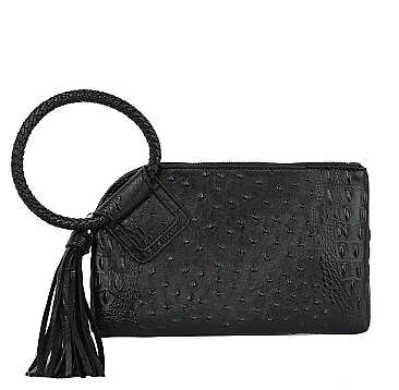 Ostrich Croc HandCuff Tassel Wristlet Clutch