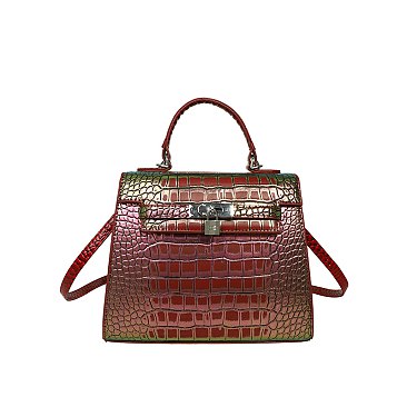 Medium Size Exceptional Crocodile Padlock Multi Tone Satchel