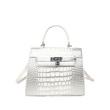 Medium Size Exceptional Crocodile Padlock Multi Tone Satchel