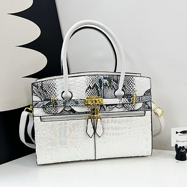Exceptional Crocodile Padlock Multi Tone Satchel