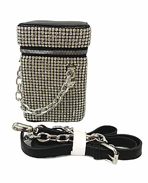 SPARKLING CHAIN LINK RHINESTONE CROSSBODY BAG