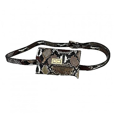 Trendy Rectangular Snake Print Fanny Pack