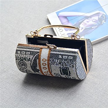 Round Stack Of Hundred Dollars Clutch Evening Bag (LARGE 8")