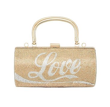 RHINESTONE  ICONIC "LOVE" Print Cylinder Clutch