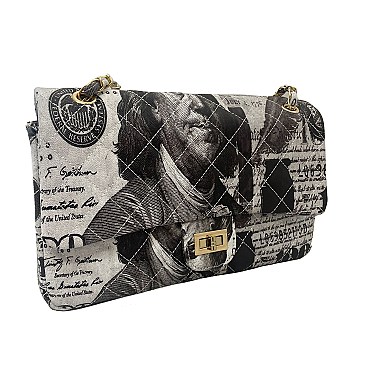 OVERSIZE  Hundred Dollar Bill Print Cross Body Shoulder HANDBAG