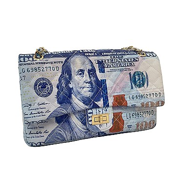 OVERSIZE  Hundred Dollar Bill Print Cross Body Shoulder HANDBAG