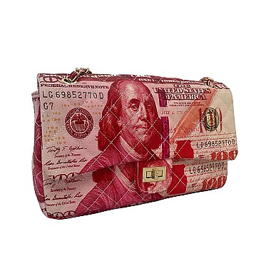 OVERSIZE  Hundred Dollar Bill Print Cross Body Shoulder HANDBAG