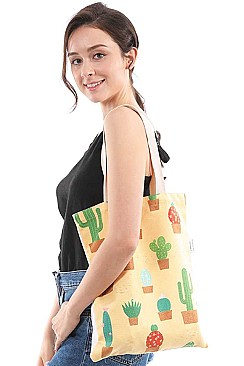 CACTUS PRINT CANVAS TOTE BAG