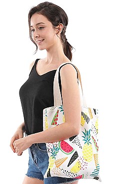 MULTI FRUITS PRINT CANVAS TOTE BAG