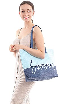 TWO TONE LETTERING SUMMER BEACH TOTE BAG