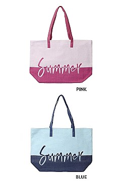 TWO TONE LETTERING SUMMER BEACH TOTE BAG