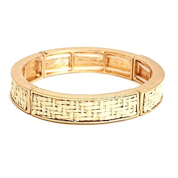Metal Frame Straw Accent Elastic Bracelet